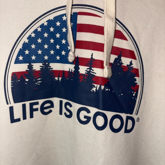 Life is Good Men’s American Flag Logo Hoodie Beige Size Large - Picture 4 of 7
